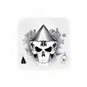 Death, abstract, illusion, cards, dices, psycho tattoo design idea