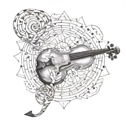 violin intertwined in a circular mandela tattoo design idea