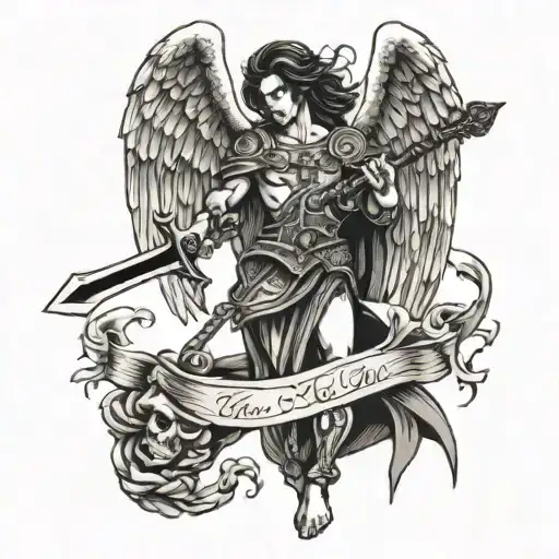 michael arch angel holding a sword tattoo design idea