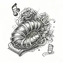 Create a tattoo design that incorporates music notes and a croissant to represent the client's love for both music and baking tattoo design idea