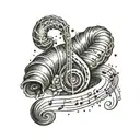 Create a tattoo design that incorporates music notes and a croissant to represent the client's love for both music and baking tattoo design idea