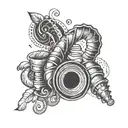 Create a tattoo design that incorporates music notes and a croissant to represent the client's love for both music and baking tattoo design idea