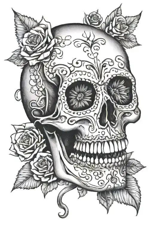 candy skull face tattoo design idea