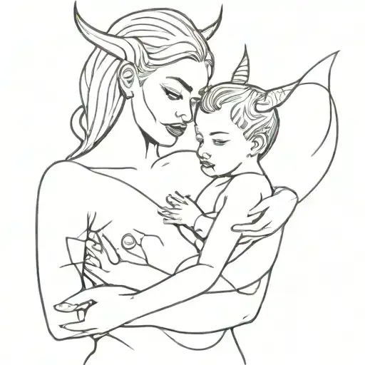 sexy devil woman holding a baby girl tattoo design idea