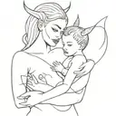 sexy devil woman holding a baby girl tattoo design idea