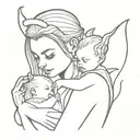 sexy devil woman holding a baby girl tattoo design idea