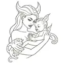 sexy devil woman holding a baby girl tattoo design idea