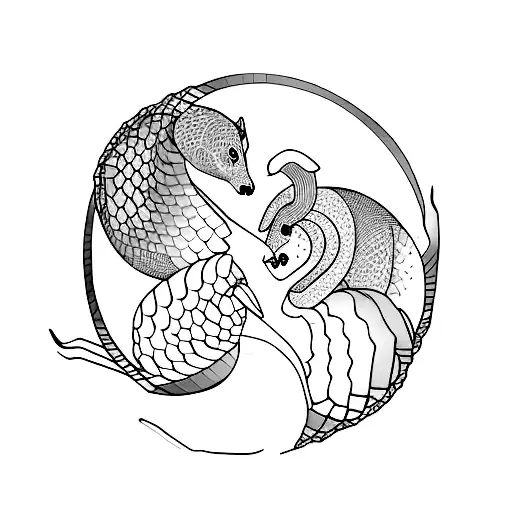pangolin with ying yang  tattoo design idea