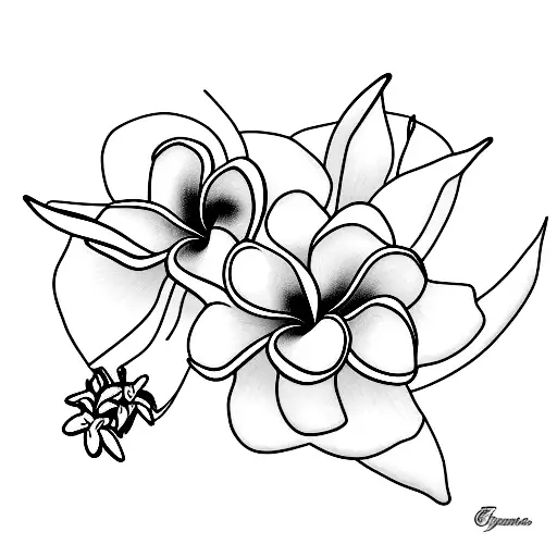 plumeria flowers with drongo, hornbil and oriole tattoo design idea