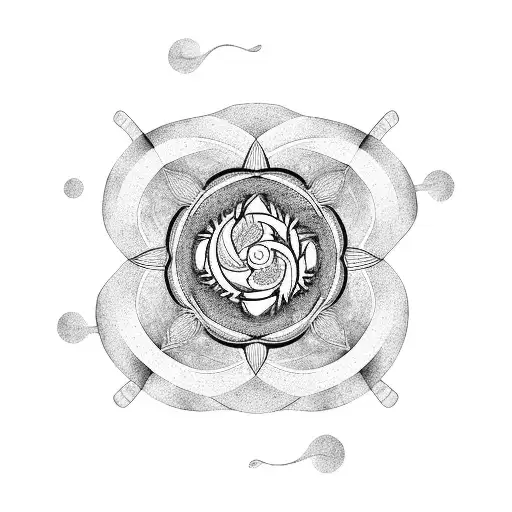 pangolin, yin-yang, wheel, plumeria flowers tattoo design idea