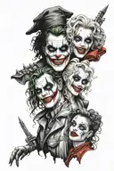 medusa, joker, and Harley Quinn tattoo design idea