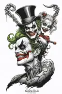 medusa, joker, and Harley Quinn tattoo design idea
