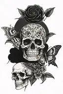  moths , flowers,moon, and skull face tattoo design idea
