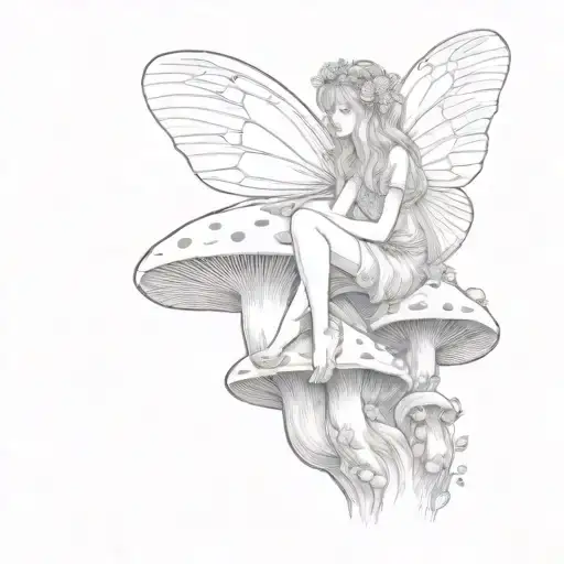 fairy sitting on a mushroom tattoo design idea