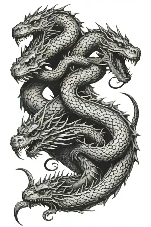 A basilisk, hydra, and a leviathan, 3 figures tattoo design idea