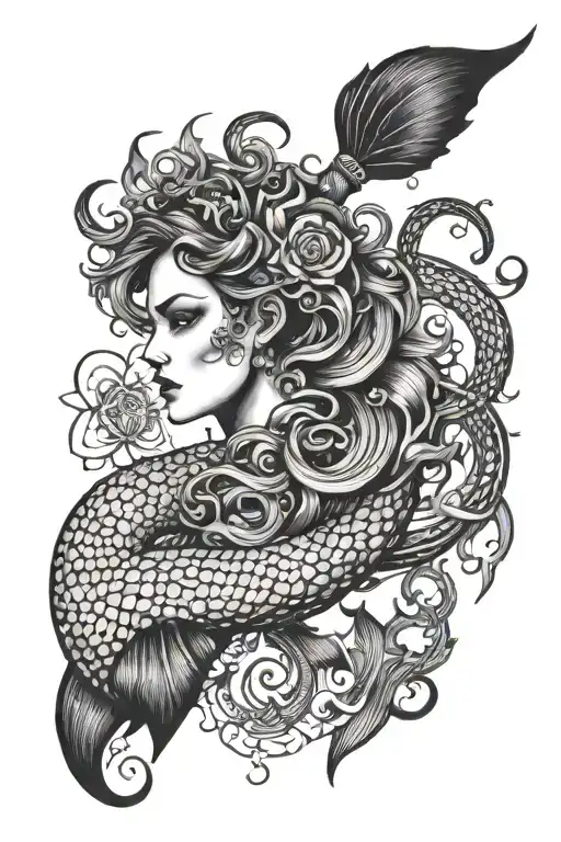 A mystical siren evil tattoo design idea