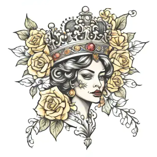 Queen crown above lys flowers  tattoo design idea