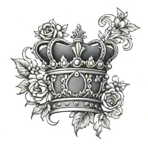 Queen's crown above lys flowers intertwined tattoo design idea