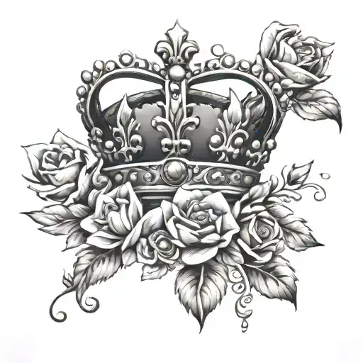 Queen's crown above lys flowers intertwined tattoo design idea