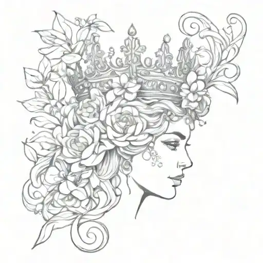 Queen's crown above lys flowers intertwined tattoo design idea