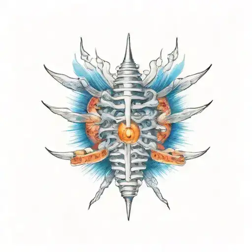 spine with blue spinal cord tattoo design idea