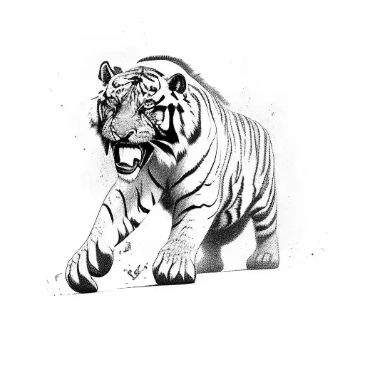 sabertooth tiger fighting wholly mammoth  tattoo design idea
