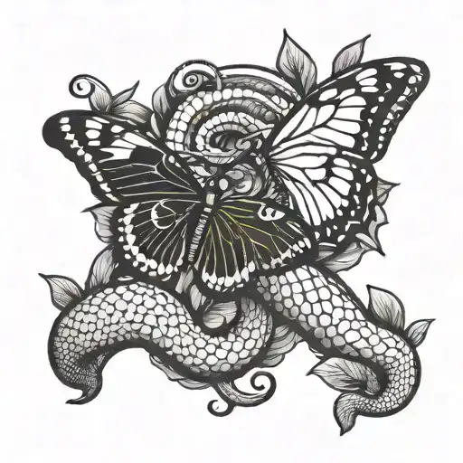 snake and butterfly  tattoo design idea