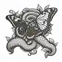 snake and butterfly  tattoo design idea
