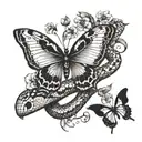 snake and butterfly  tattoo design idea