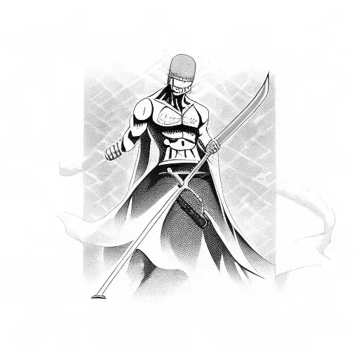 zoro with three sword in modern dress tattoo design idea