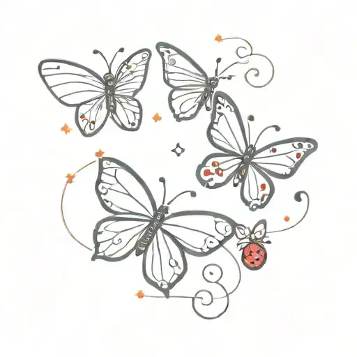 fine line butterfly and ladybug flying with sparkles tattoo design idea
