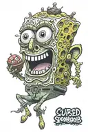 cursed spongebob with red eyes eating someone tattoo design idea