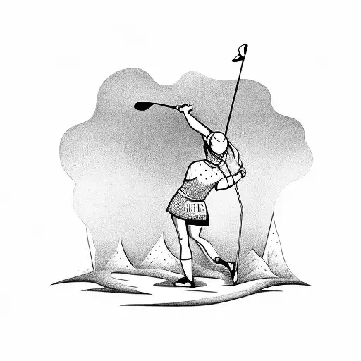 Valeria swinging a golf club in a mystical forest tattoo design idea