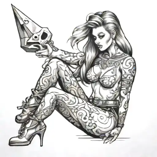 Anvil and busty girl sitting with him tattoo design idea