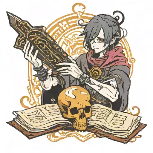 necromancer holding a grimoire tattoo design idea