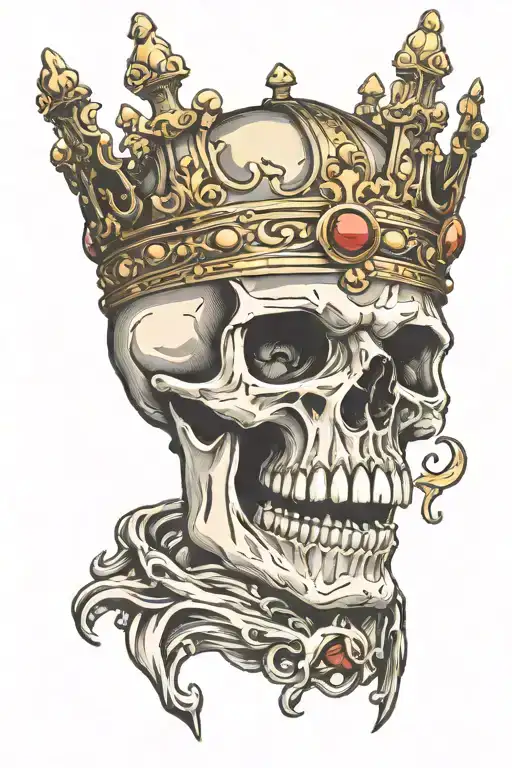 skull open mouth broke hanging crown  tattoo design idea