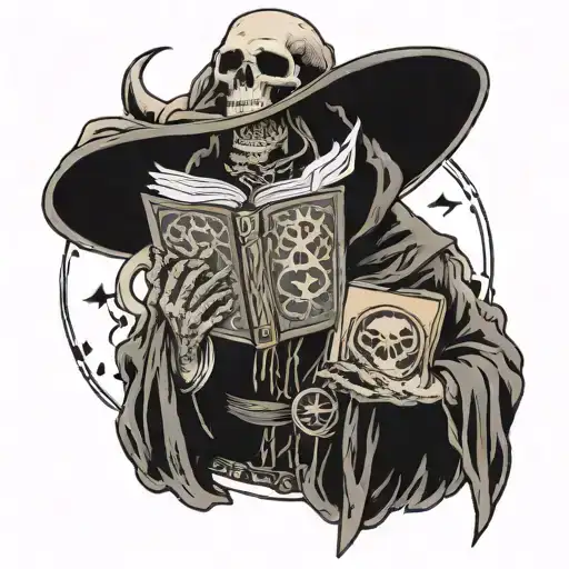 necromancer holding a grimoire tattoo design idea
