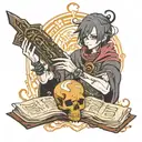 necromancer holding a grimoire tattoo design idea