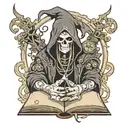necromancer holding a grimoire tattoo design idea