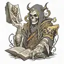 necromancer holding a grimoire tattoo design idea