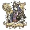 necromancer holding a grimoire tattoo design idea