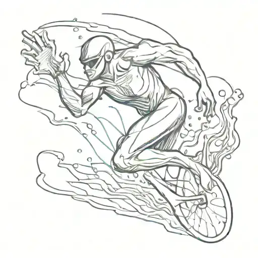 A sketch-style tattoo of a swimmer racing against a cuttlefish in a competitive swimming race tattoo design idea