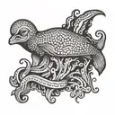 An intricate design featuring a swimmer diving into a pool with cuttlefish swimming alongside tattoo design idea