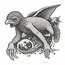 An intricate design featuring a swimmer diving into a pool with cuttlefish swimming alongside tattoo design idea
