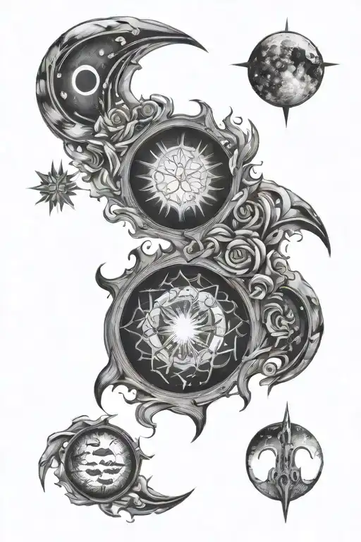 fire torch + triple moon phases tattoo design idea