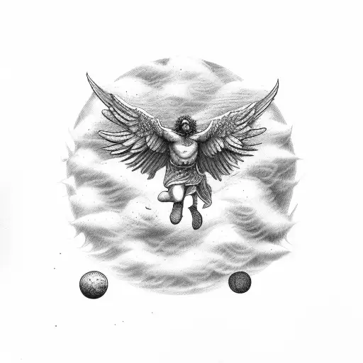 Icarus falling through the clouds, with the meaning of rebirth tattoo design idea