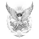 Icarus falling through the clouds, with the meaning of rebirth tattoo design idea