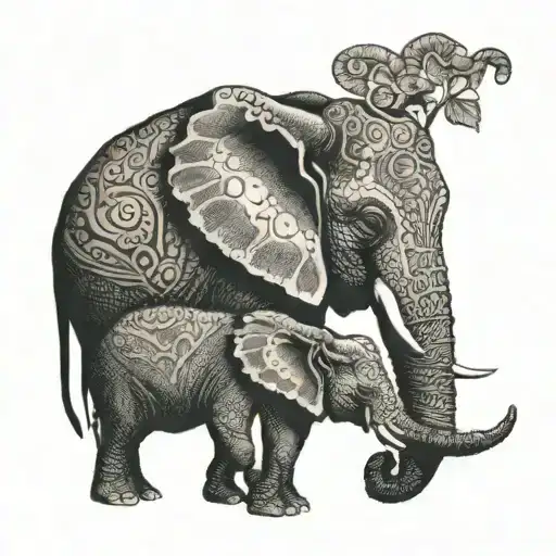 elephant with baby handprint on head tattoo design idea