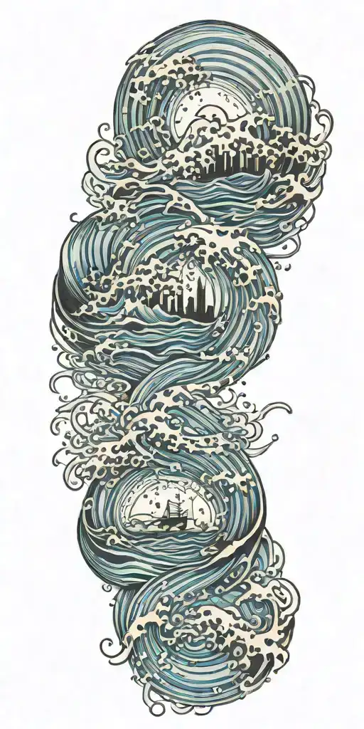 A tattoo of sound waves rapping around running water  tattoo design idea