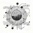 An abstract tattoo of sound waves from "Abegginers guide to destroying the moon" intertwined with circuit board patterns tattoo design idea